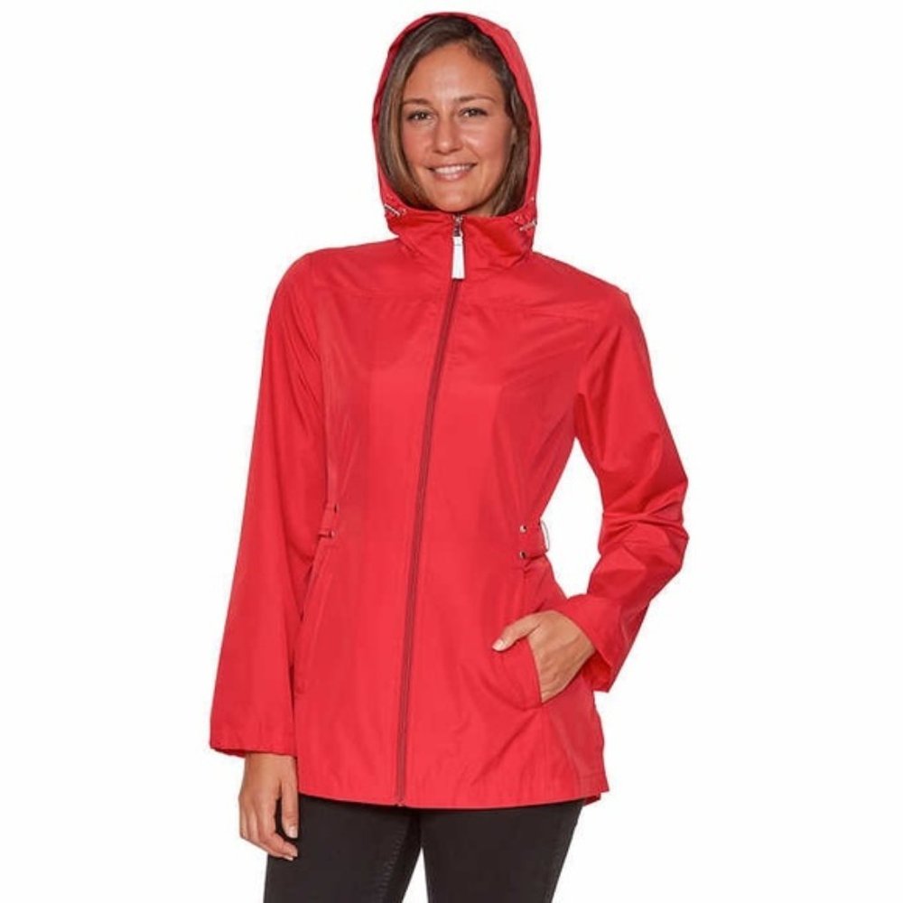 Jones NY Womens Parka Pocket Rain Jacket Coat Red - Picture 2 of 7